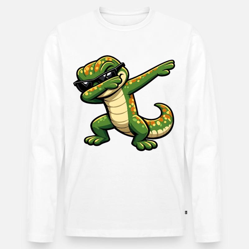 Dabbing Gecko - Männer Premium Bio Langarmshirt - Weiß
