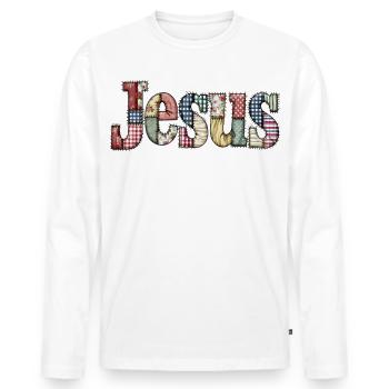 Patchwork Jesus Lettering - Men's Premium Organic Long Sleeve Shirt - white - Front - Nico (187cm)