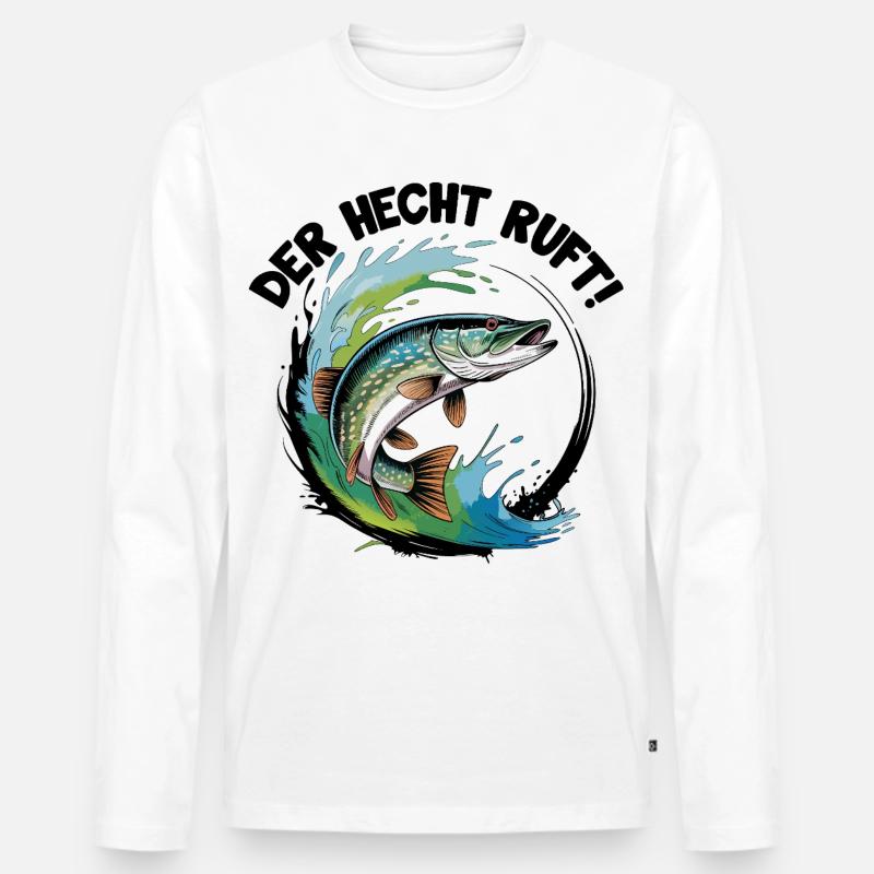 Der Hecht ruft - Männer Premium Bio Langarmshirt - Weiß