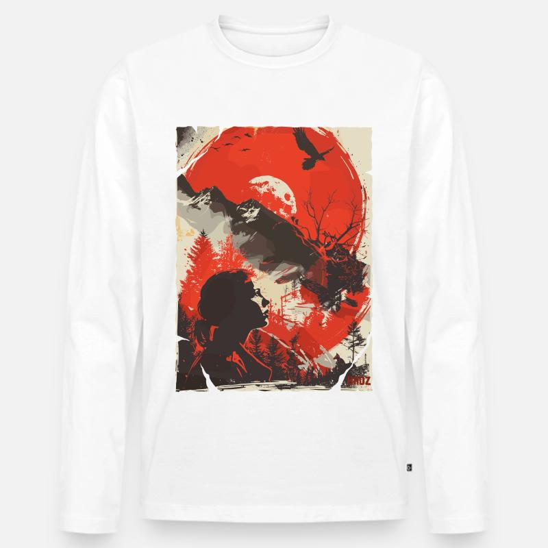 Red Moon Wilderness Silhouette - Männer Premium Bio Langarmshirt - Weiß