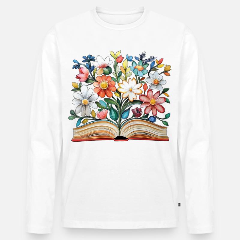 Buch mit Blumen - Männer Premium Bio Langarmshirt - Weiß