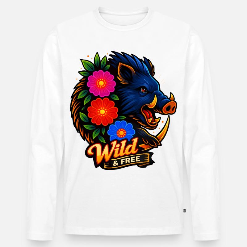 Wildblume: Wild & Free - Männer Premium Bio Langarmshirt - Weiß