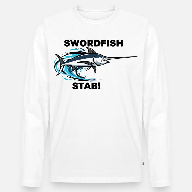 Schwertfisch Stich Schwert Meer Schwertfisch - Männer Premium Bio Langarmshirt - Weiß