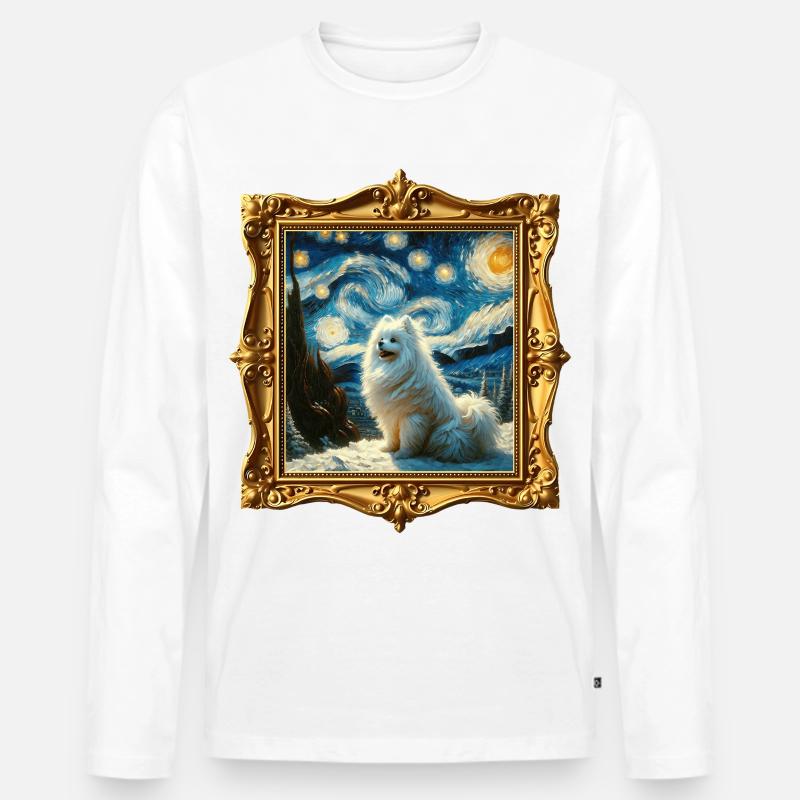 Spitz Zwergspitz Starry Night - Männer Premium Bio Langarmshirt - Weiß