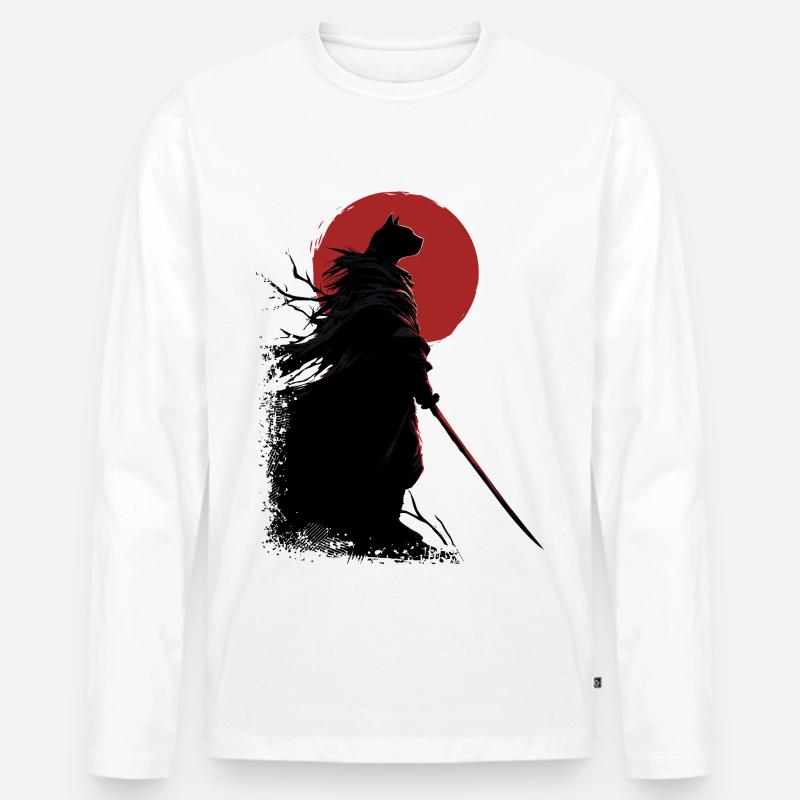 Samurai Katze - Männer Premium Bio Langarmshirt - Weiß