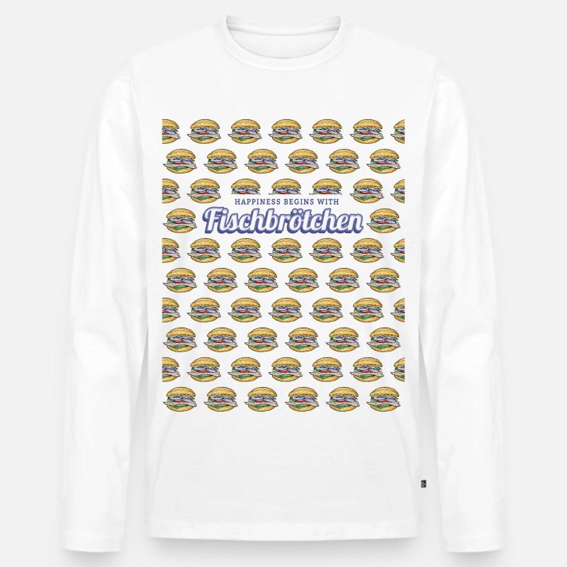 Fischbrötchen mit Matjes oder Bismarckhering - Männer Premium Bio Langarmshirt - Weiß