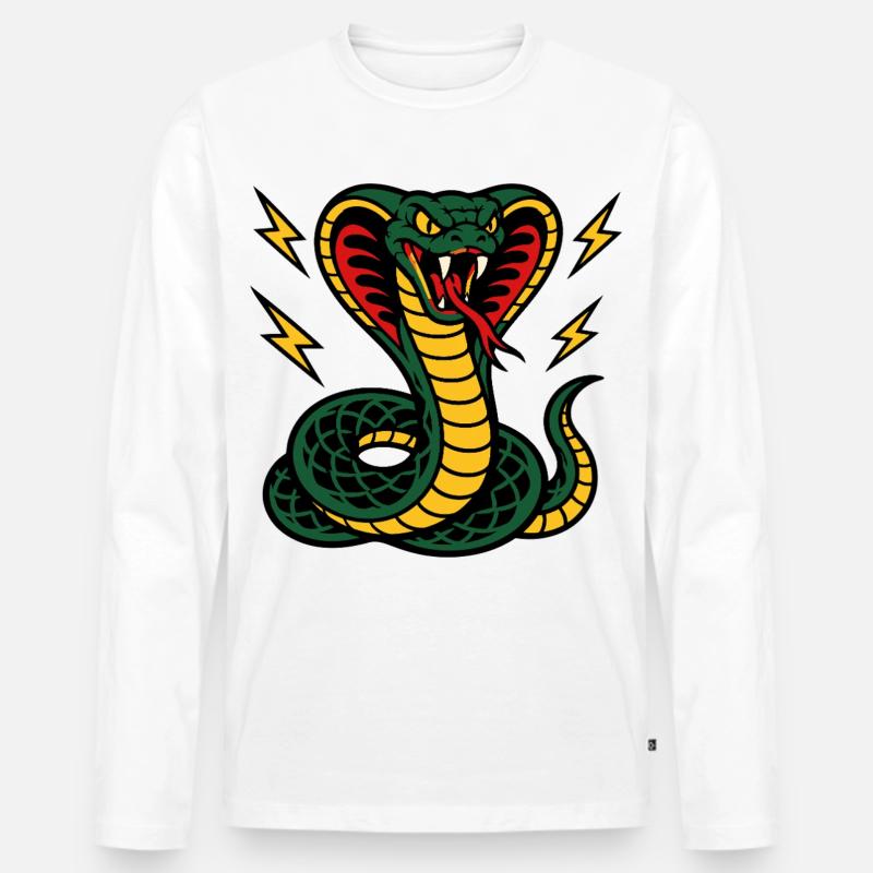 Wilde Kobra mit Tattoo-ähnlichen Blitzen - Männer Premium Bio Langarmshirt - Weiß