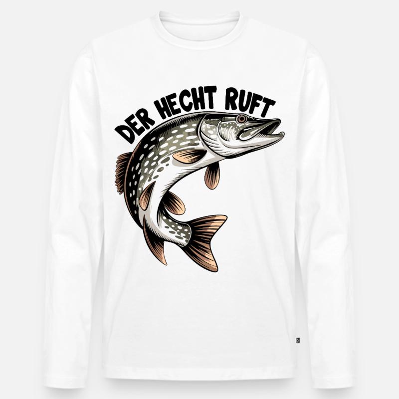 Der Hecht ruft - Männer Premium Bio Langarmshirt - Weiß