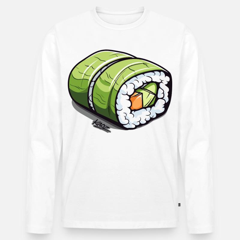Smaragdgrüne Sushi-Rolle - Männer Premium Bio Langarmshirt - Weiß