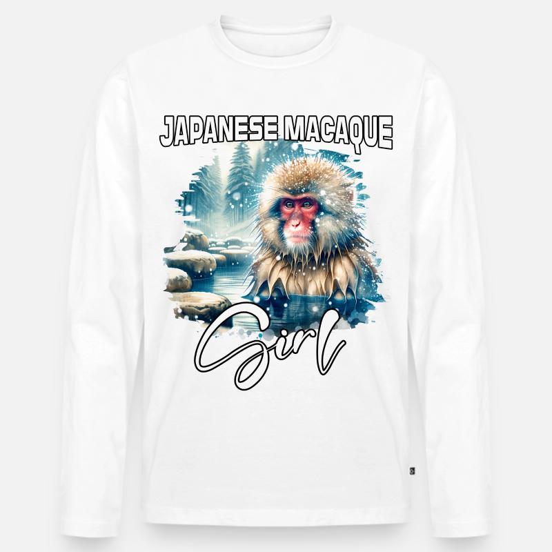 Japanese Macaque Mädchen Japanmakak - Männer Premium Bio Langarmshirt - Weiß