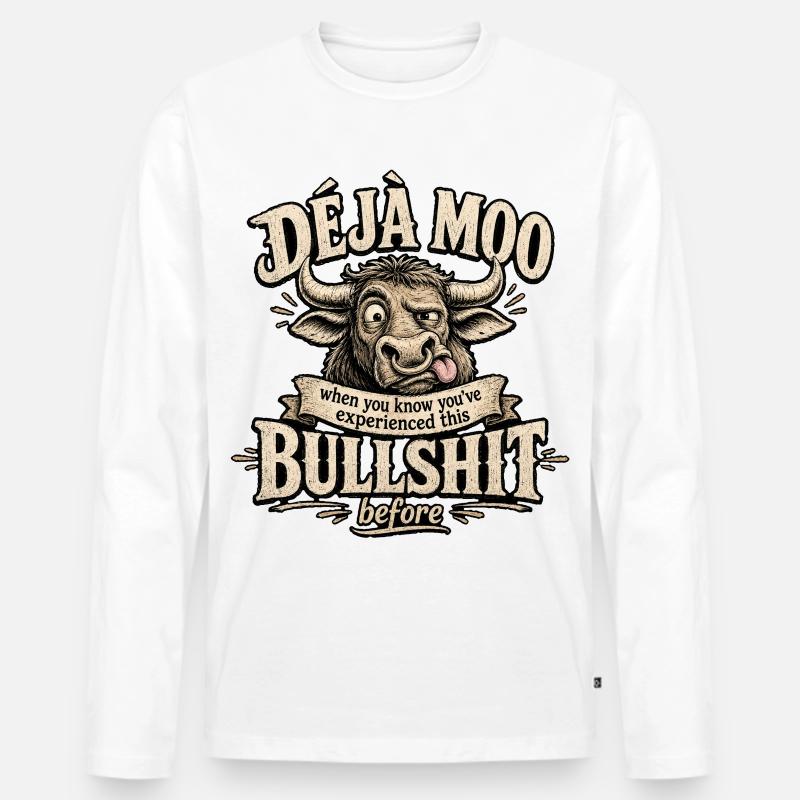 Déjà Moo Kuh Humor Spruch - Männer Premium Bio Langarmshirt - Weiß