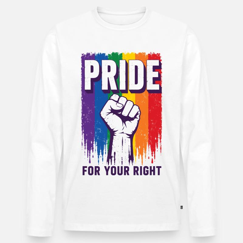 Pride Regenbogen Rechte Statement Shirt - Männer Premium Bio Langarmshirt - Weiß