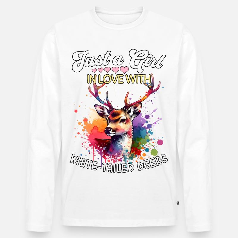 Weisswedelhirsch Mädchen White-Tailed Deer - Männer Premium Bio Langarmshirt - Weiß