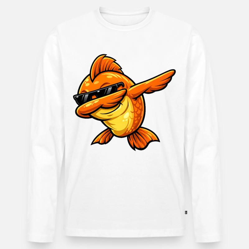 Dabbing Goldfisch - Männer Premium Bio Langarmshirt - Weiß