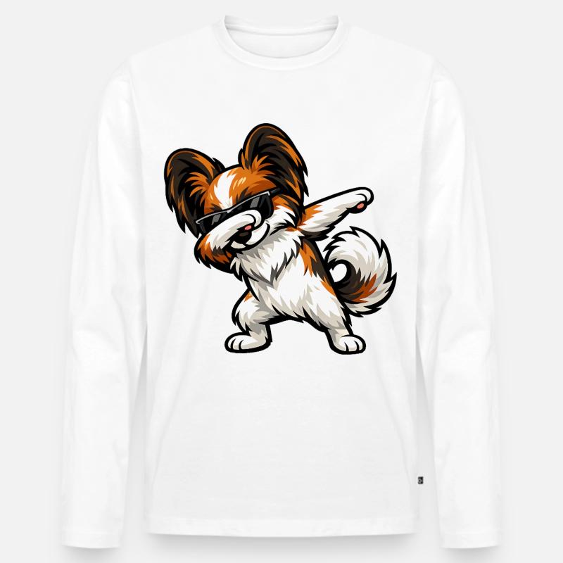 Dabbing Schmetterlingshund - Männer Premium Bio Langarmshirt - Weiß