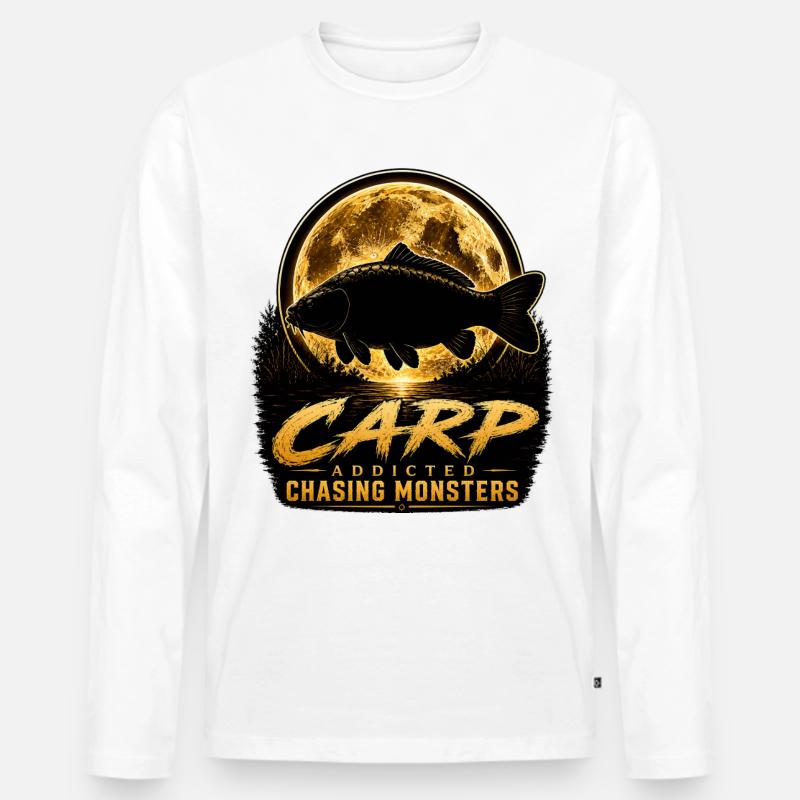 Mitternachtskarpfen-süchtiges Monsterfischen-Design - Männer Premium Bio Langarmshirt - Weiß