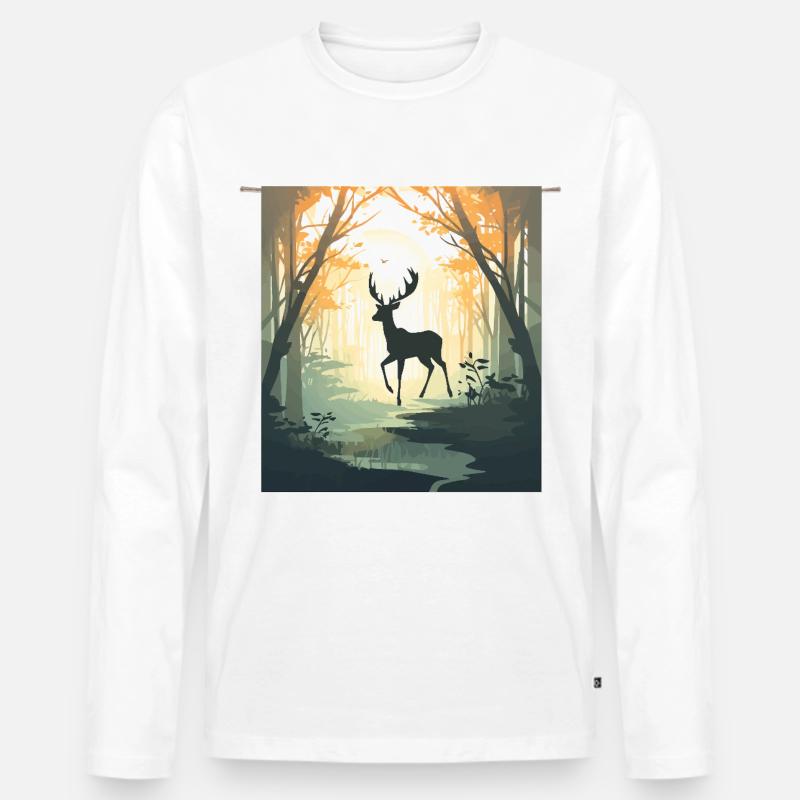 Hirsch im Herbstwald - Männer Premium Bio Langarmshirt - Weiß