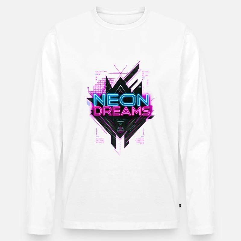 Neon Dreams – Cyberpunk Retrowave-Stil Top - Männer Premium Bio Langarmshirt - Weiß
