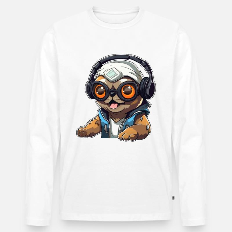 Gamer-Panda mit Headset - Männer Premium Bio Langarmshirt - Weiß