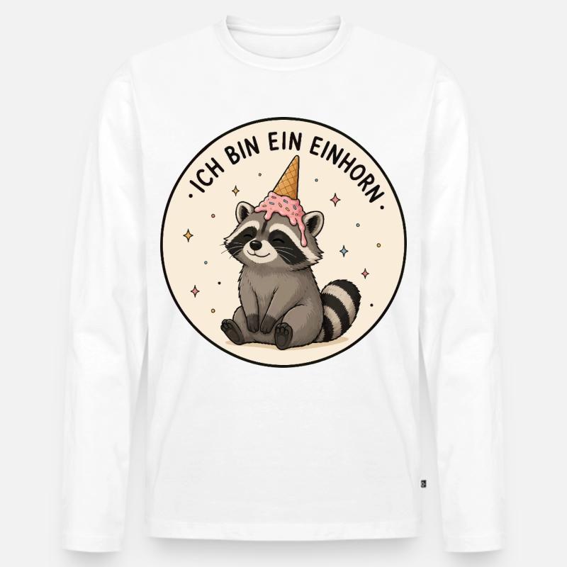 Einhorn Waschbär - Männer Premium Bio Langarmshirt - Weiß