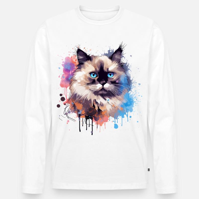 Splash Art Birman-Katzengesicht bunt - Männer Premium Bio Langarmshirt - Weiß