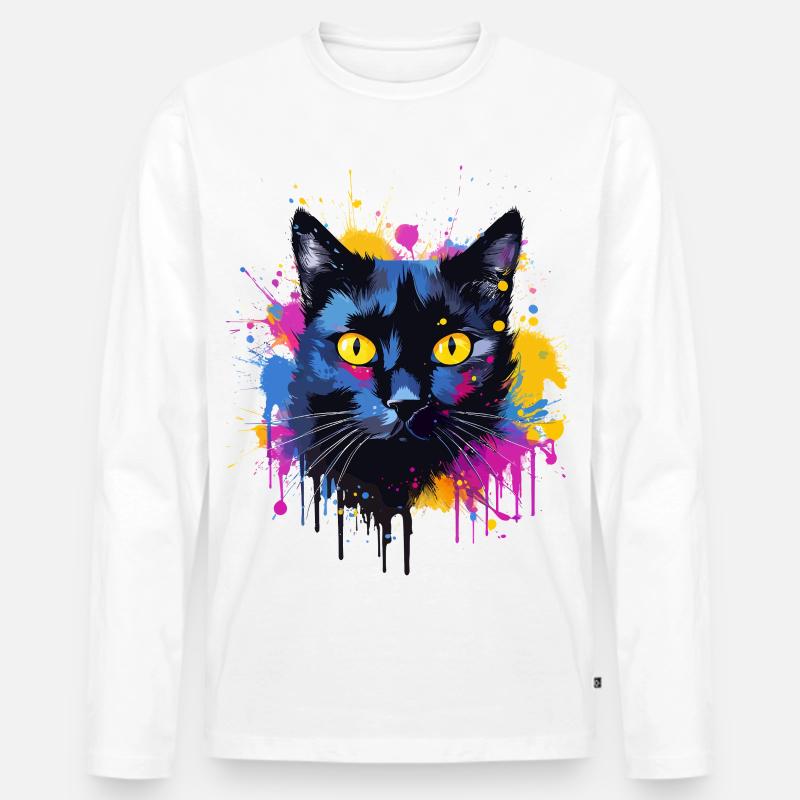 Bunte Bombay-Katzengesicht-Splash-Kunst - Männer Premium Bio Langarmshirt - Weiß