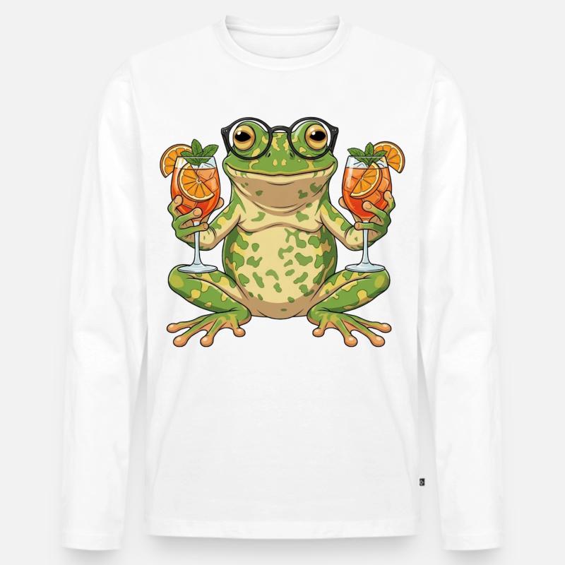 Frosch mit Cocktailgläsern - Männer Premium Bio Langarmshirt - Weiß