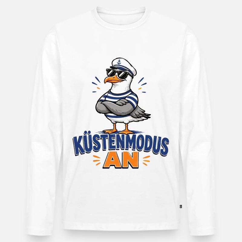 Küstenmodus Möwe Strand Shirt - Männer Premium Bio Langarmshirt - Weiß