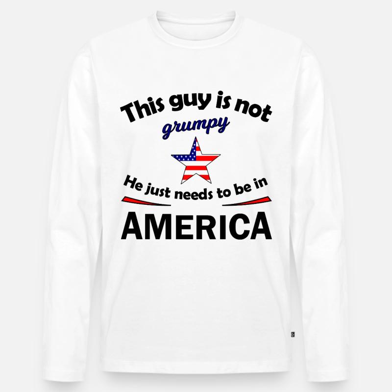 Grumpy Star mit US Flaggenstern - Männer Premium Bio Langarmshirt - Weiß