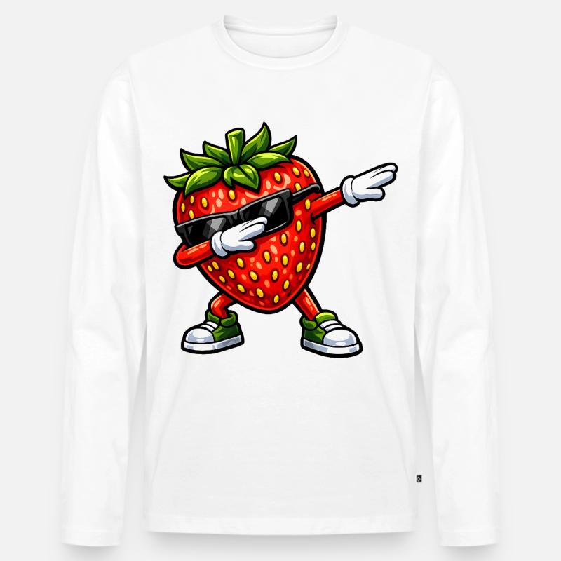 Dabbing Erdbeere - Männer Premium Bio Langarmshirt - Weiß