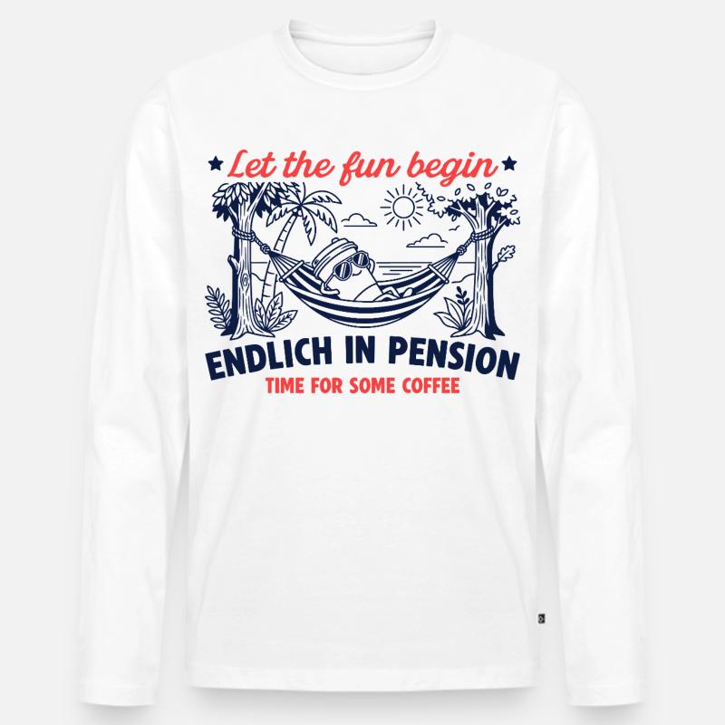 Endlich in Pension Retro Kaffee - Männer Premium Bio Langarmshirt - Weiß