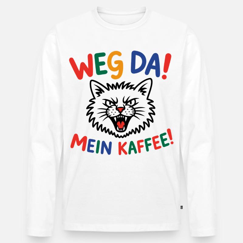 Weg da! Mein Kaffee Katzenpower - Männer Premium Bio Langarmshirt - Weiß