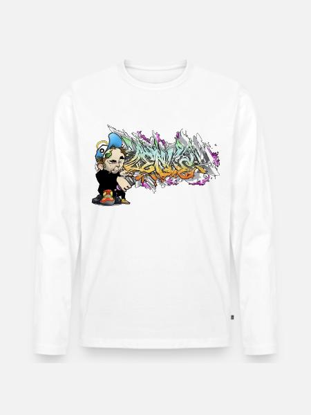 Graffiti Figur mit urbaner Letterkunst - Männer Premium Bio Langarmshirt - Weiß