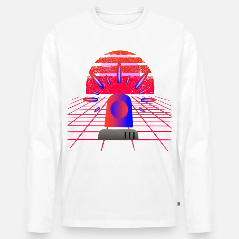 Retro Synthwave Sirene Blaulicht Neon - Männer Premium Bio Langarmshirt - Weiß