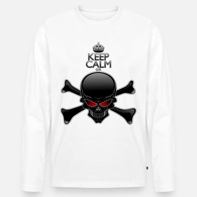 Bleib ruhig oder sterbe, Schwarzer Schädel - Männer Premium Bio Langarmshirt - Weiß