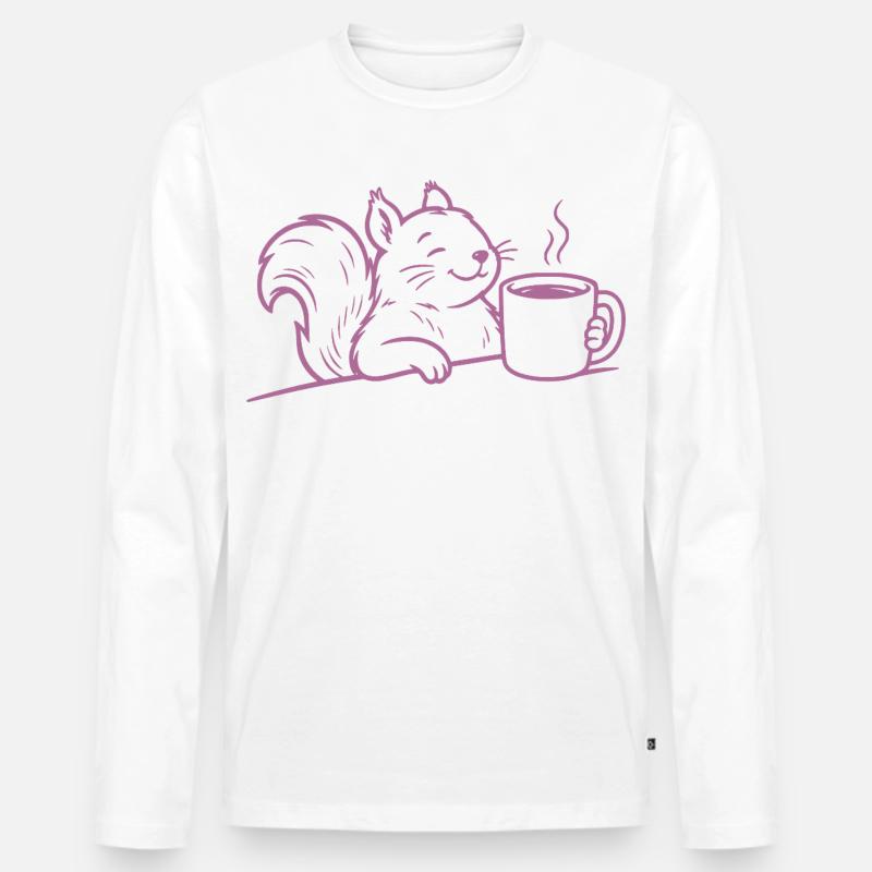 Eichhörnchen Kaffee Illustration Kaffeeliebe - Männer Premium Bio Langarmshirt - Weiß