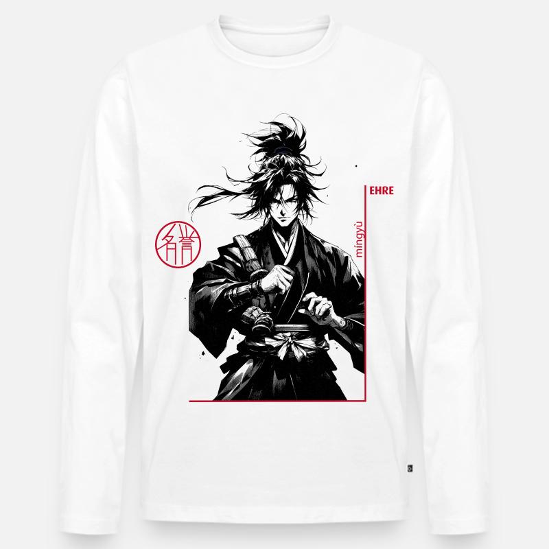 Samurai - Männer Premium Bio Langarmshirt - Weiß