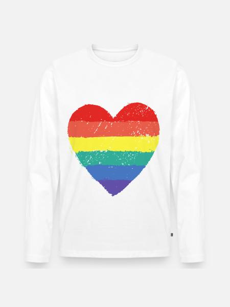 Herz Pride Regenbogen - Männer Premium Bio Langarmshirt - Weiß