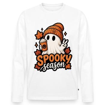 Spooky Season Geist mit Kürbis Mütze - Männer Premium Bio Langarmshirt - Weiß - Vorne - Nico (187cm)