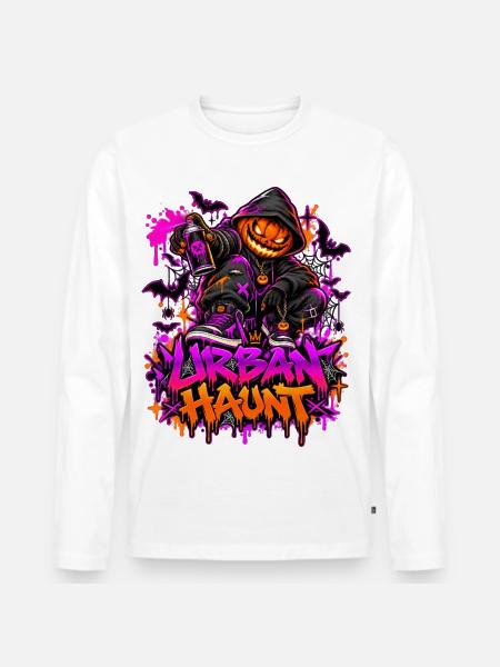 Halloween Kürbis - Männer Premium Bio Langarmshirt - Weiß