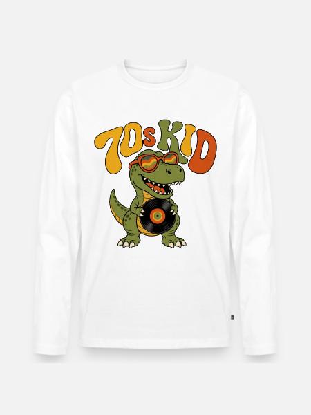 70er Kid Retro Dinosaurier-Vinylplatte Groovy - Männer Premium Bio Langarmshirt - Weiß