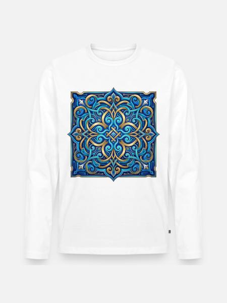 Himmlische Mandala Blau und Gold - Männer Premium Bio Langarmshirt - Weiß