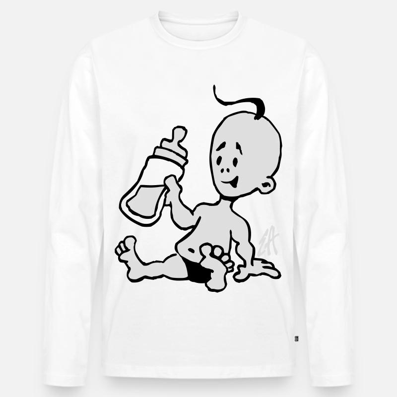 Baby mit einer Milchflasche - Männer Premium Bio Langarmshirt - Weiß