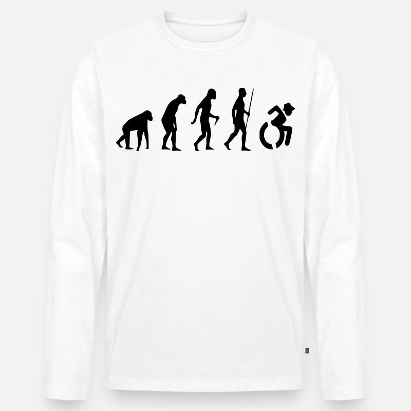 Evolution Rollstuhl. Die Rollstuhl-Evolution * - Männer Premium Bio Langarmshirt - Weiß