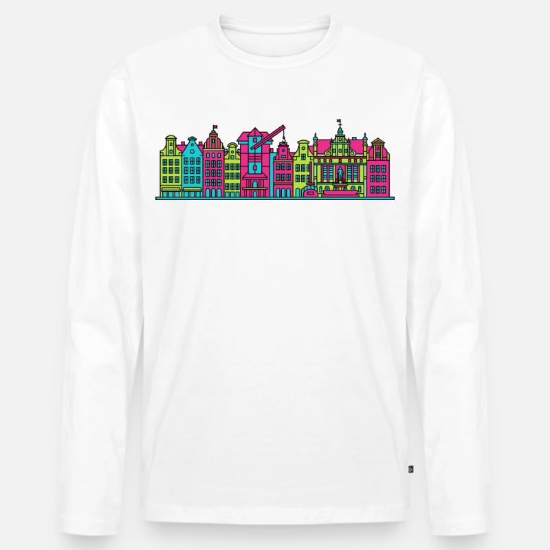 Gdaziger Stadtschirm Neptun-Brunnen-Kunst - Männer Premium Bio Langarmshirt - Weiß