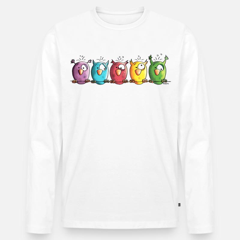Funny Owls - Eule - Vogel - Männer Premium Bio Langarmshirt - Weiß