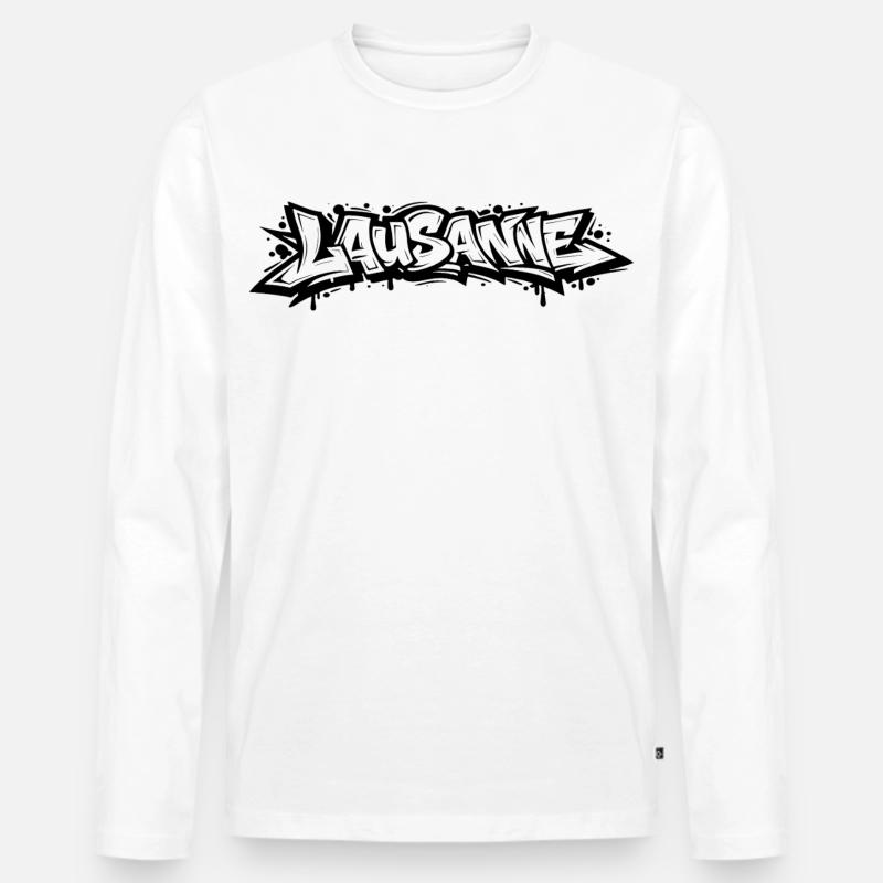 Lausanne Graffiti - Männer Premium Bio Langarmshirt - Weiß