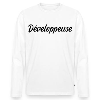 Développeuse Web Code Logiciel Application Tech - T-shirt manches longues Premium bio Homme - blanc - Devant - Nico (187cm)