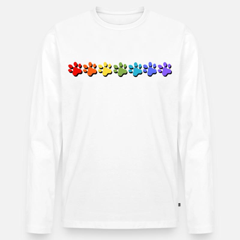 Pfoten Farbexplosion in Regenbogen Stile - Männer Premium Bio Langarmshirt - Weiß