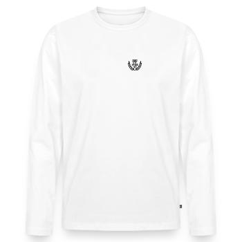 Papa de l’année 2025 Père Bébé Papa 2025 Fête des Pères - T-shirt manches longues Premium bio Homme - blanc - Devant - Nico (187cm)
